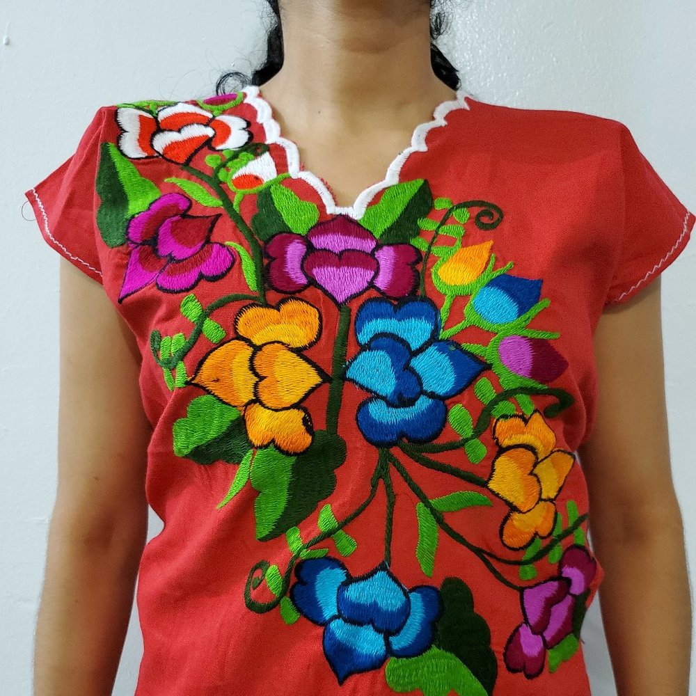 Red/ Multicolor Mexican Artisanal Blouse